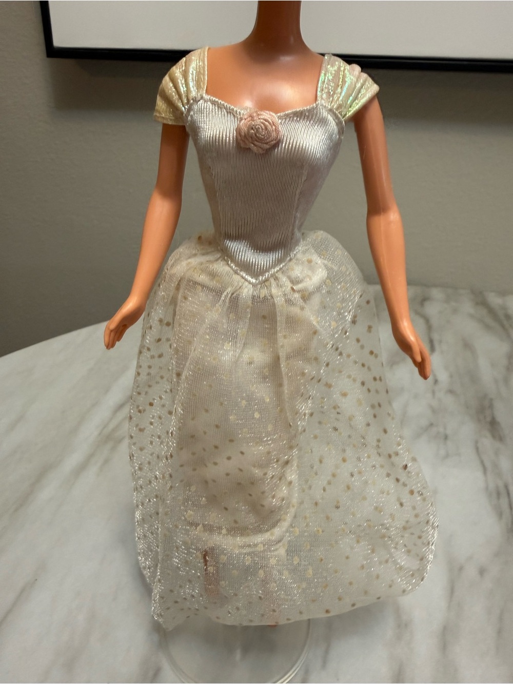 Barbie Mattel White & Gold Glitter Tulle Wedding Dress Gown